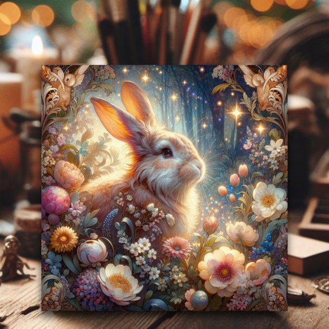 Cartão De Festividades Linda Arte Nouveau Páscoa Coelho Cristão (Criador carregado)