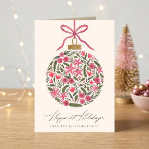 Cartão De Festividades Linda Bola de Natal Floral em Aquarela