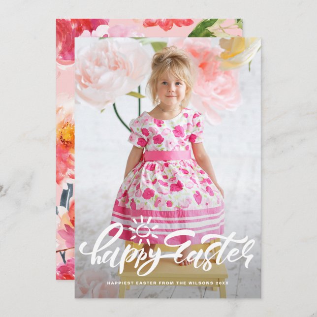 Cartão De Festividades Linda Caligrafia Moderna Feliz Páscoa Foto (Frente/Verso)