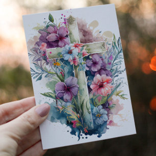 Cartão De Festividades Linda Cruz Cristã em Aquarela