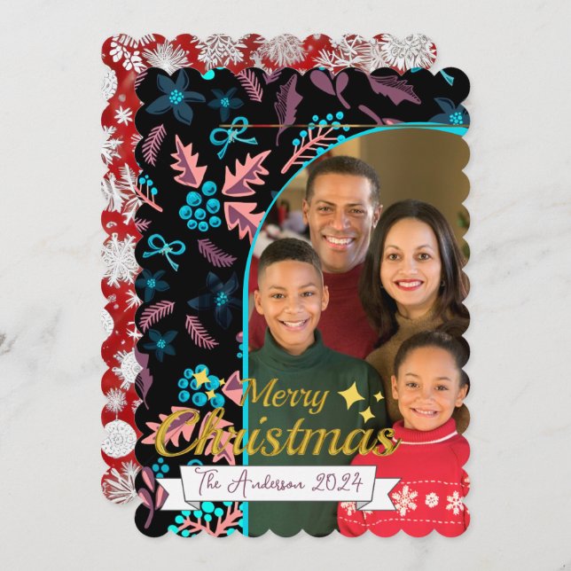 Cartão De Festividades Linda Foto da Família Feliz Natal (Frente/Verso)