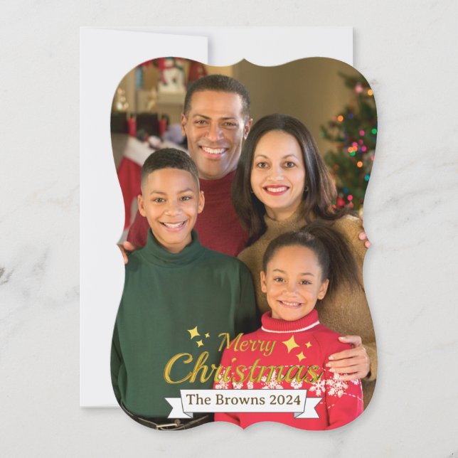 Cartão De Festividades Linda Foto da Família Feliz Saudação de Natal (Frente)