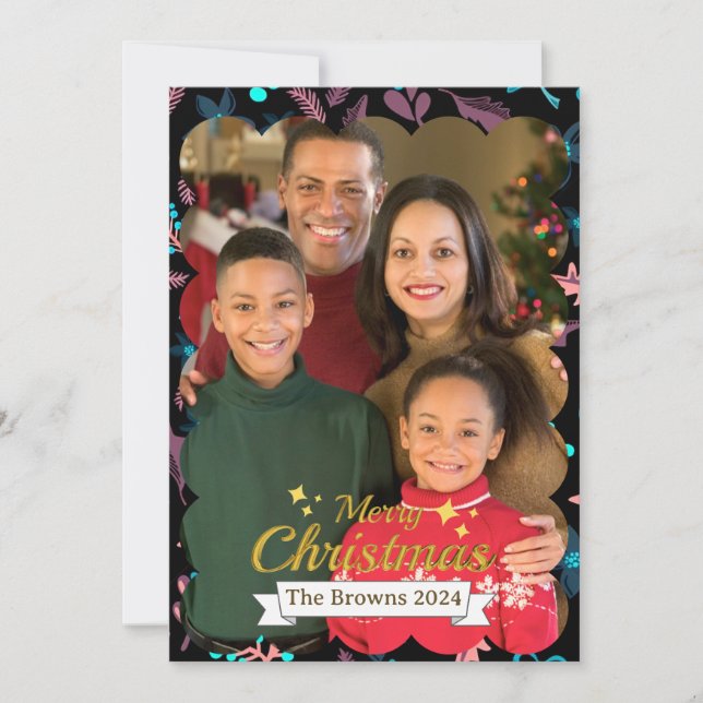 Cartão De Festividades Linda Foto da Família Feliz Saudação de Natal (Frente)