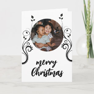 Cartão De Festividades Linda Foto de Família Folhagem Preta Feliz Natal