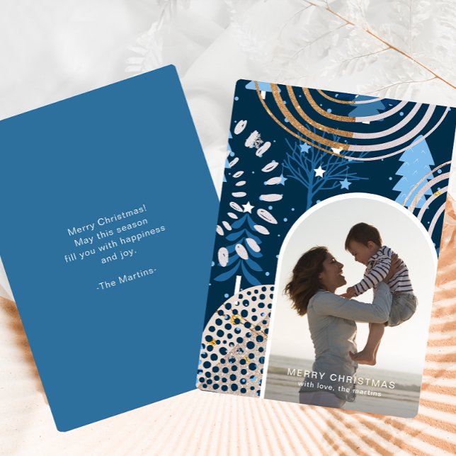 Cartão De Festividades Linda Foto de Natal Azul Feliz com Mensagem (Criador carregado)