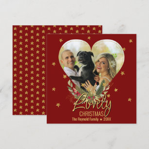 Cartão De Festividades Linda Foto de Natal Dourada Glitter Star Red