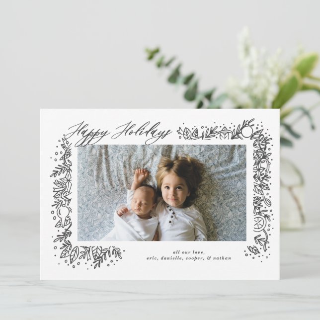 Cartão De Festividades Linda Guirlanda De Enfeite Nostálgico Feriado (Em pé/Frente)