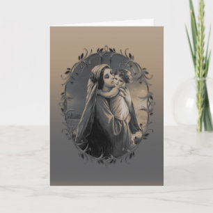 Cartão De Festividades Linda Madona e Criança com Quadro de Prata