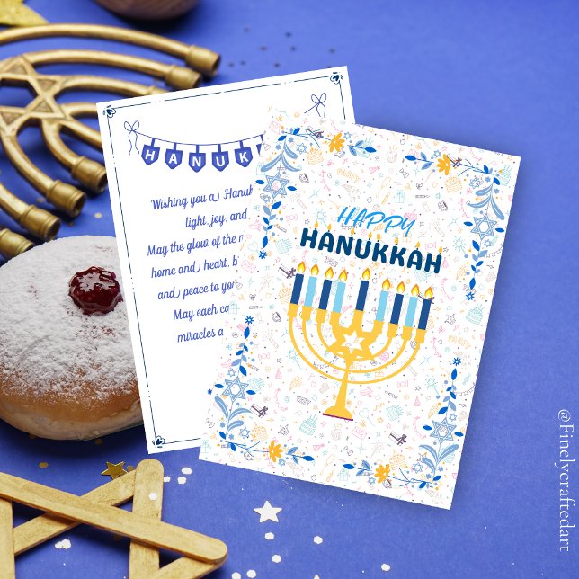 Cartão De Festividades Linda mensagem personalizada Blue Happy Hanukkah (Criador carregado)