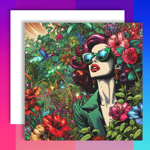 Cartão De Festividades Linda Mulher no Jardim das Flores