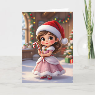 Cartão De Festividades Linda princesinha com chapéu de Natal