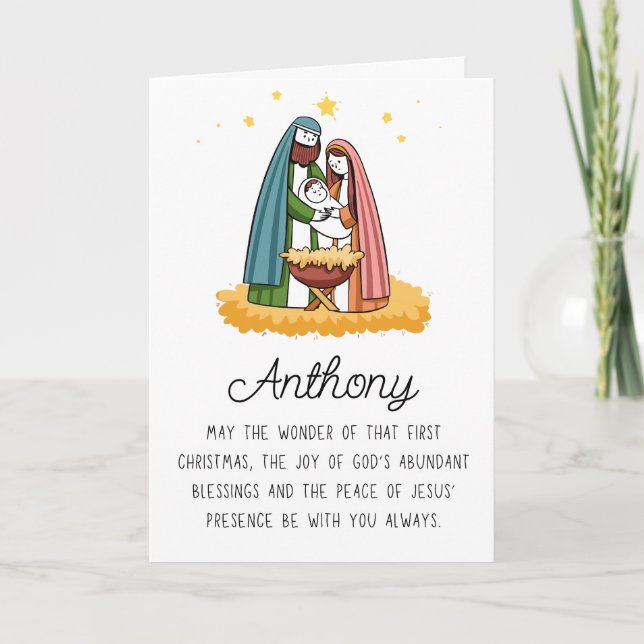 Cartão De Festividades Linda Religiosa Com o Nome Feliz Natal (Frente)