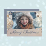 Cartão De Festividades Linda Vintage Ornament One Photo<br><div class="desc">Um belo cartão de Natal com gráficos de ornamento azul e bege. Adicione sua própria foto.</div>