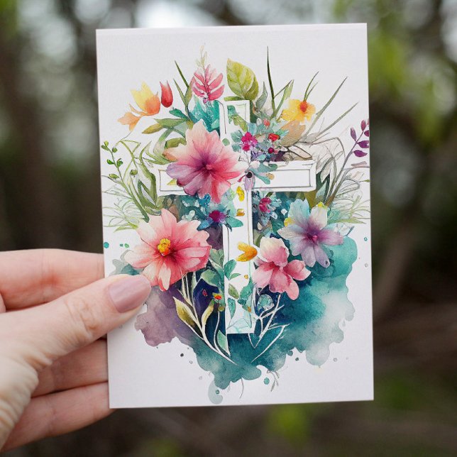 Cartão De Festividades Linda Watercolor Christian Cross (Criador carregado)