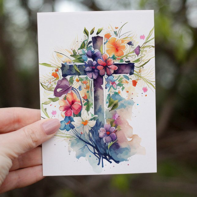 Cartão De Festividades Linda Watercolor Christian Cross (Criador carregado)