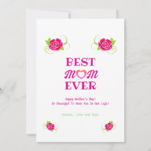 Cartão De Festividades Lindas Rosas Cor-de-Rosa Coração Melhor Mãe do Mun