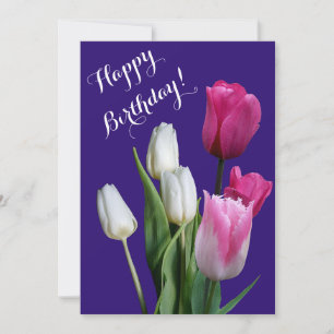 Cartão De Festividades Lindas tulipas cor-de-rosa floral feliz aniversári