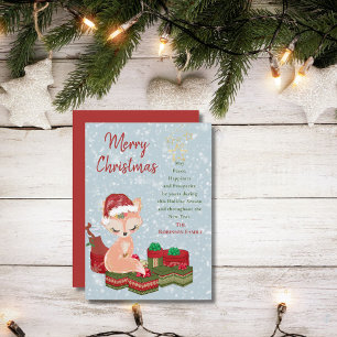 Cartão De Festividades Lindo Animal de Natal Bebê Raposa & Chapéu Vermelh