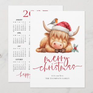 Cartão De Festividades Lindo Calendário de Vacas das Terras Altas de 2027