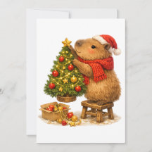Lindo Capivara de Natal Decorando uma Árvore de Na