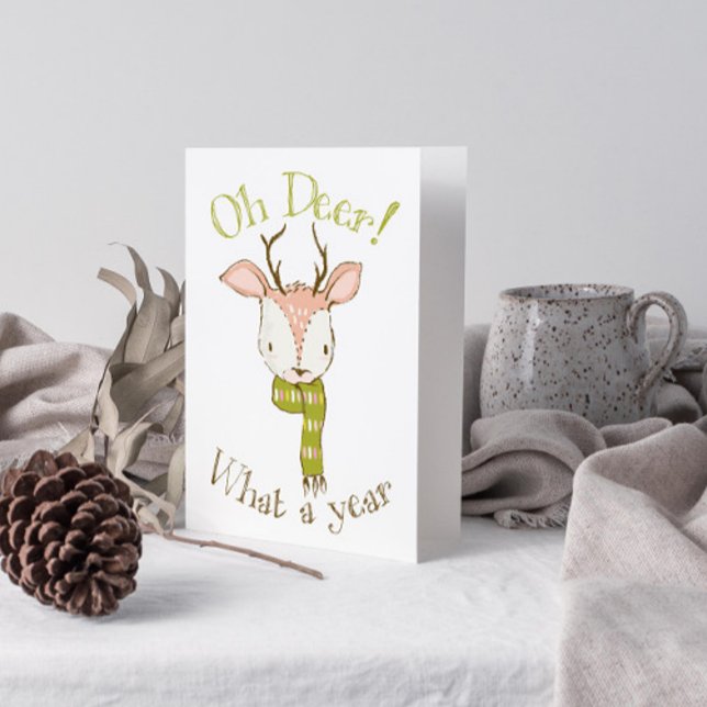 Cartão De Festividades Lindo Citação de Veado Oh Que Ano Natal (Get into the holiday spirit with a heartfelt folded christmas card! 🎅)