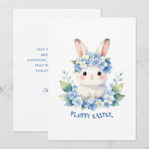Cartão De Festividades Lindo Coelho de Páscoa em Aquarela com Hortênsia