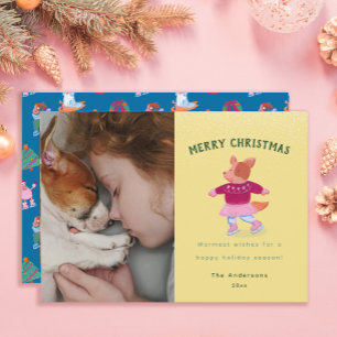Cartão De Festividades Lindo Corgi Patinando no Gelo Natal Mostarda Amare