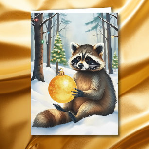 Cartão De Festividades Lindo Guaxinim de Inverno com Ornamento de Natal D