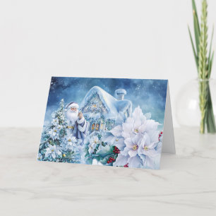 Cartão De Festividades Lindo Natal Santa Terra de Encantamento Branco Nat