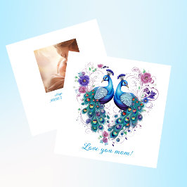 Cartão De Festividades Lindo Par de Pavões Florais Ama Você Mãe