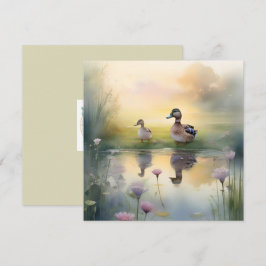 Cartão De Festividades Lindo Pato Aquarela Reflexo Blank 