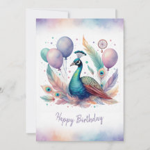Lindo Pavão em Aquarela Feliz Aniversário