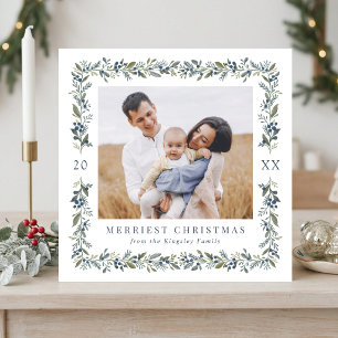 Cartão De Festividades Lindo Quadro Botânico 5 Foto Natal Quadrado