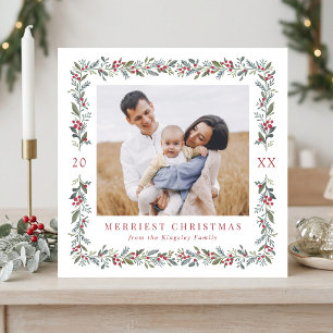 Cartão De Festividades Lindo Quadro Botânico 5 Foto Natal Quadrado