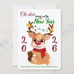 Cartão De Festividades Lindo Rudolph Cartoon Oh Veado Traze o Ano Novo