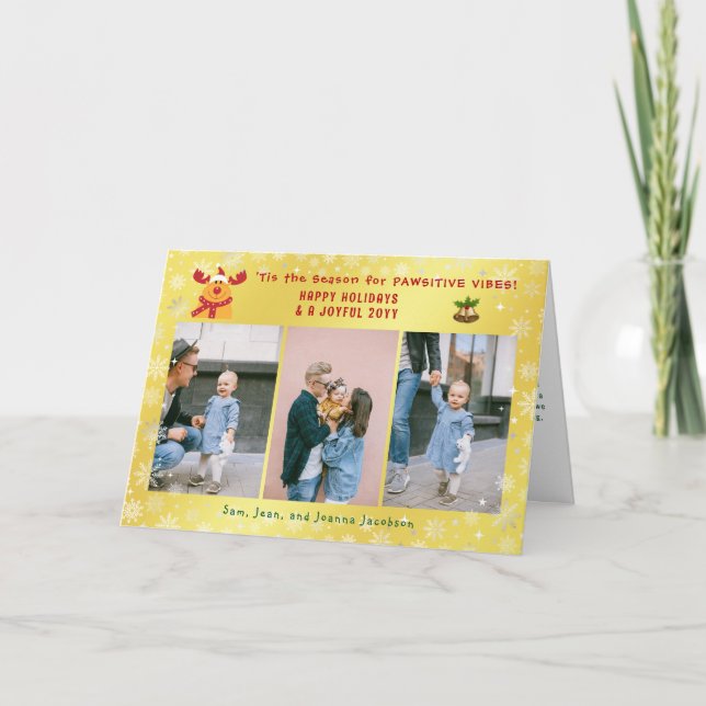 Cartão De Festividades Lindo Rudolph Engraçado Patas Positivas 3 Fotos Mi (Frente)