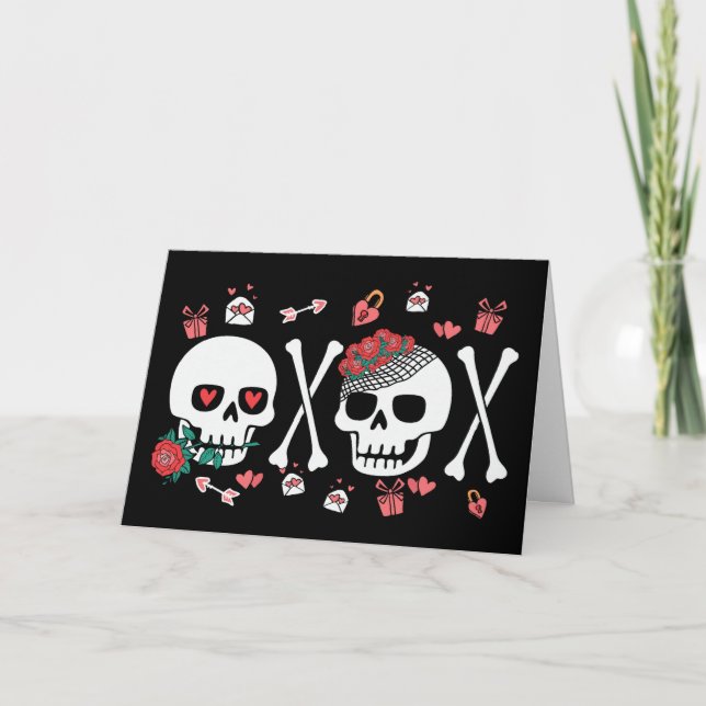 Cartão De Festividades Lindo Skully Valloween Namorados XOXO (Frente)