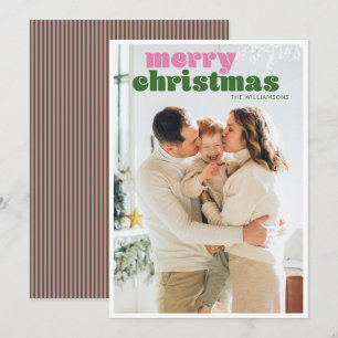 Cartão De Festividades Lindo Sobreposição de Foto Personalizada Rosa Verd