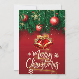Cartão De Festividades Lindo Vermelho Dourado Feliz Natal Saudações