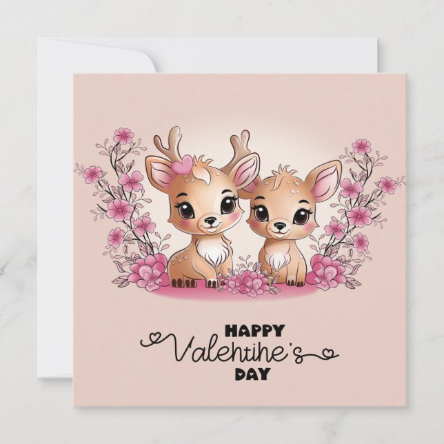 Cartão De Festividades Lindos Amantes de Bambi de Desenho Animado no Dia  (Frente)