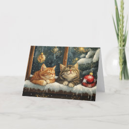 Cartão De Festividades Lindos Gatinhos Dormindo Debaixo da Árvore de Nata