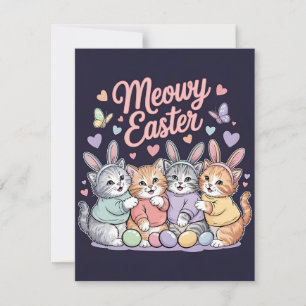 Cartão De Festividades Lindos Gatos de Páscoa com Orelhas de Coelho Cartã