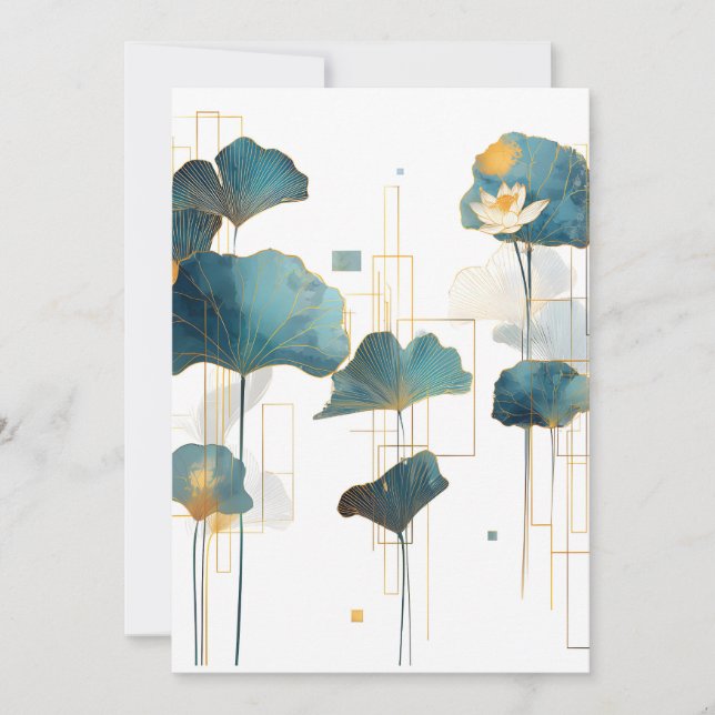 Cartão De Festividades Linha Minimalista Ginkgo Lotus Zen (Frente)