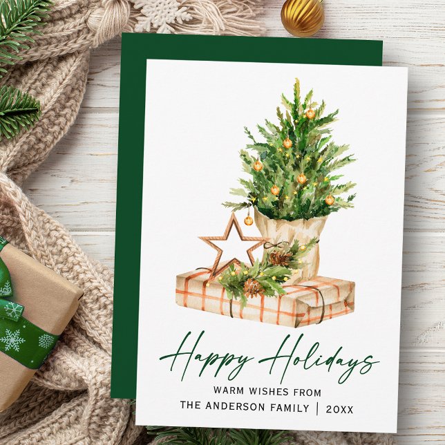 Cartão De Festividades Linhas de Aquarela Verde com Script de Tinta Calig (Customize to change your personalized text size, style or change color of back of card.)