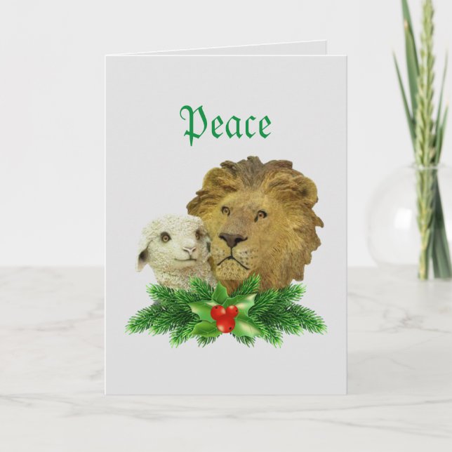 Cartão De Festividades Lion and Lamb Religious Christmas Holiday Card (Frente)