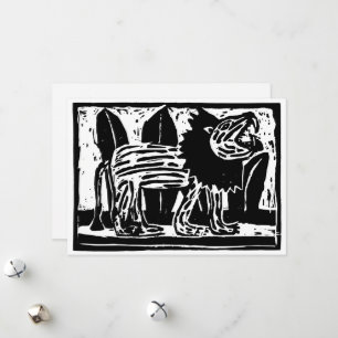Cartão De Festividades Lion Lino Cortado Negro e Branco