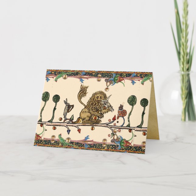 Cartão De Festividades Lion Violinista MÚSICA BESTIAL MEDIEVAL, (Frente)