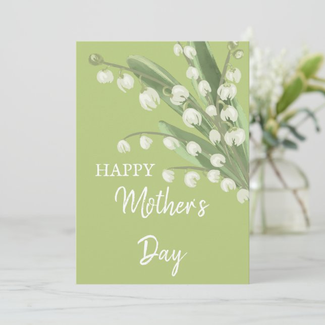 Cartão De Festividades Lírio-do-Valle Floral Feliz Dia das Mães (Em pé/Frente)