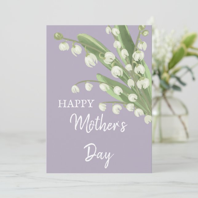 Cartão De Festividades Lírio-do-Valle Floral Feliz Dia das Mães (Em pé/Frente)
