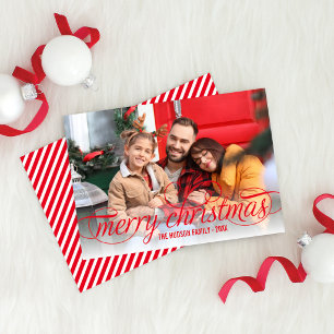 Cartão De Festividades Listra de Cana de Açúcar Vermelha Clássica Feliz N